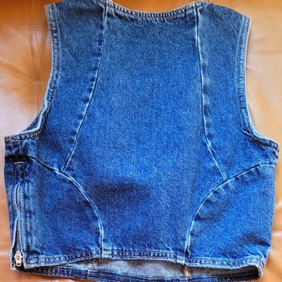 Zara denim ring mid blue sleeveless zip side crop top (xs) - Picture 4 of 4